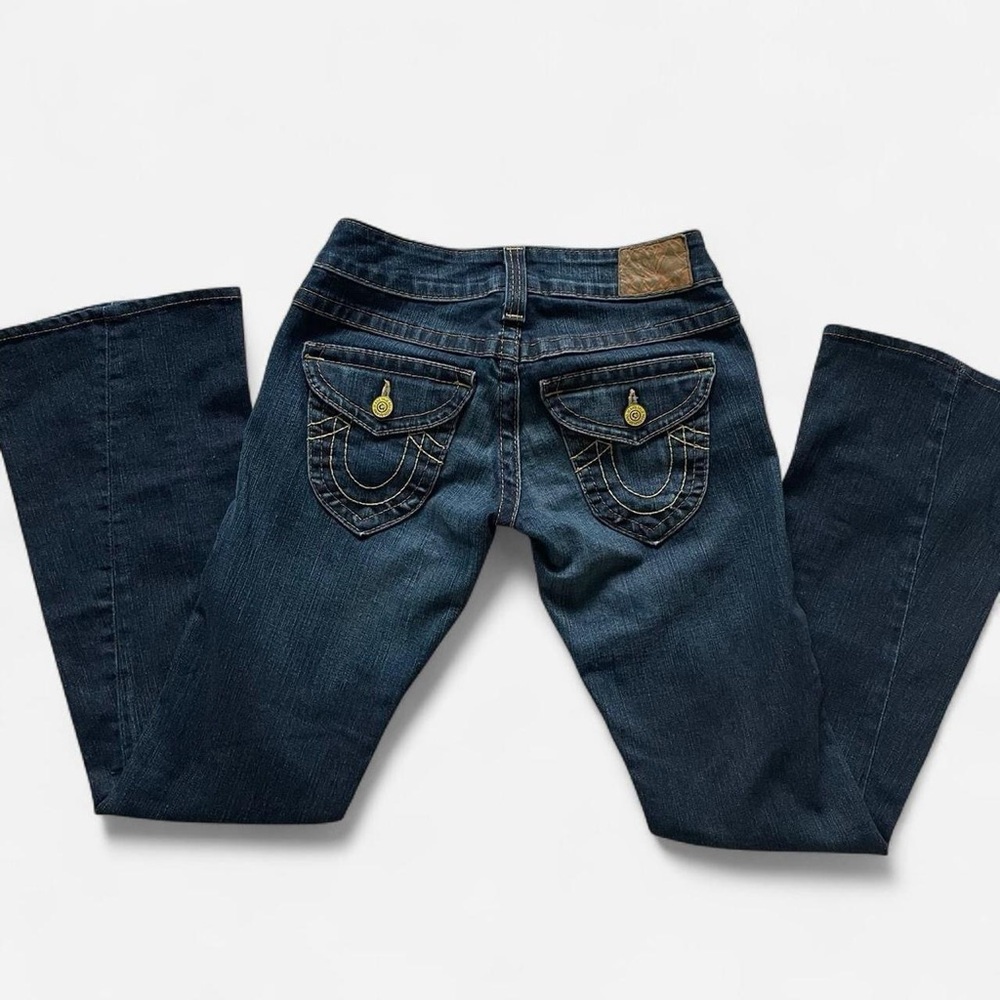 True Religion vintage y2k Blue Boot Cut Jeans with Decorative Stitching